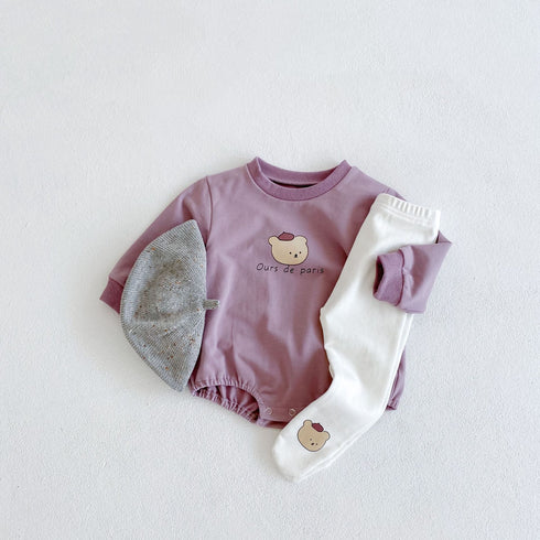 Spring and autumn bear head printed long sleeve ha coat and printed leggings